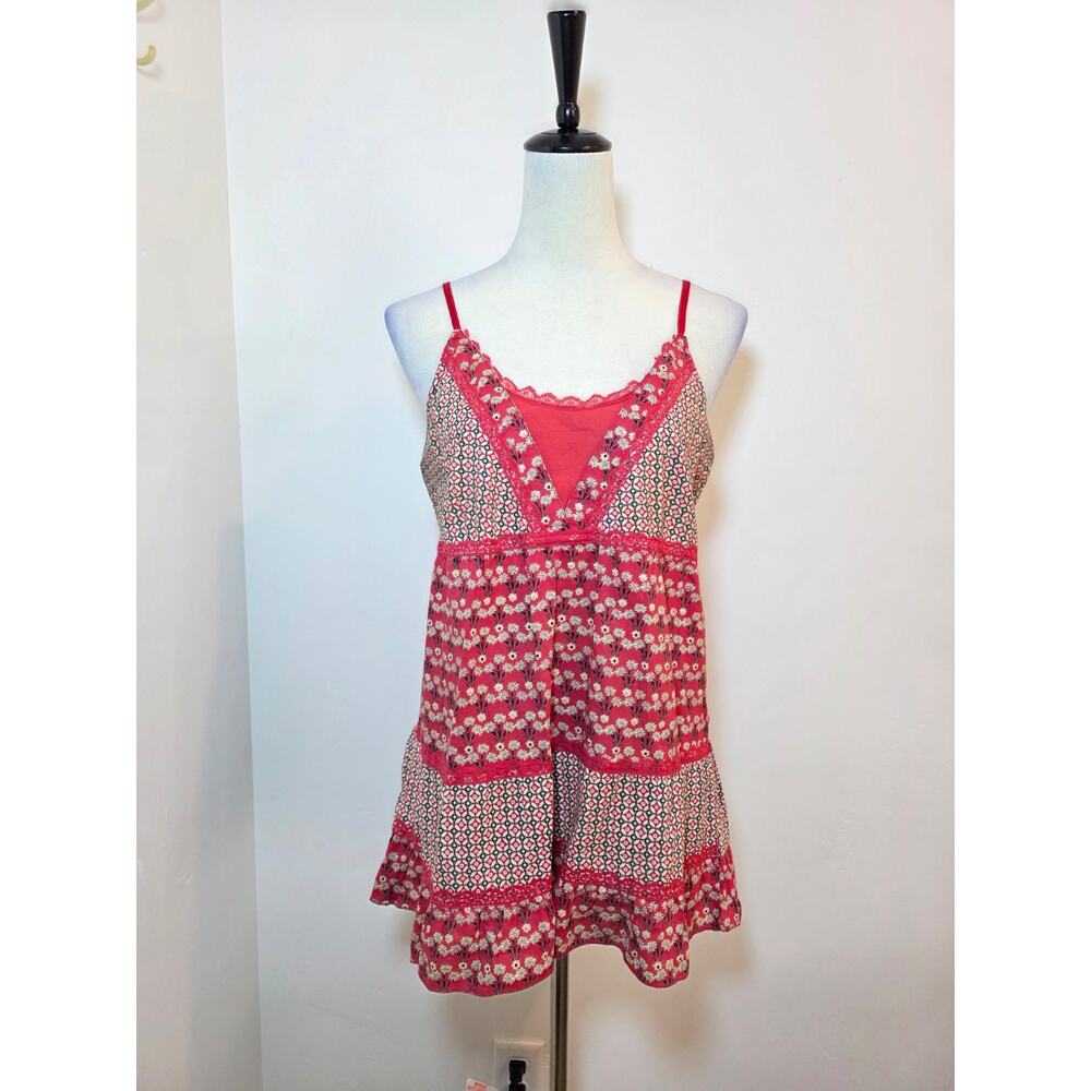 VTG Babydoll Top Women Size M Floral Lace Trim Cottagecore Boho Whimsical Y2K